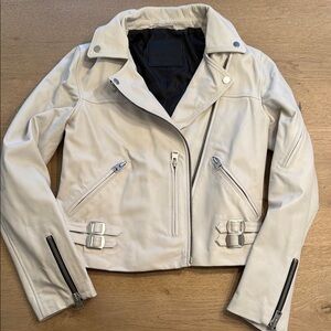 All Saints Prescott Leather Women’s Biker Jacket Cream